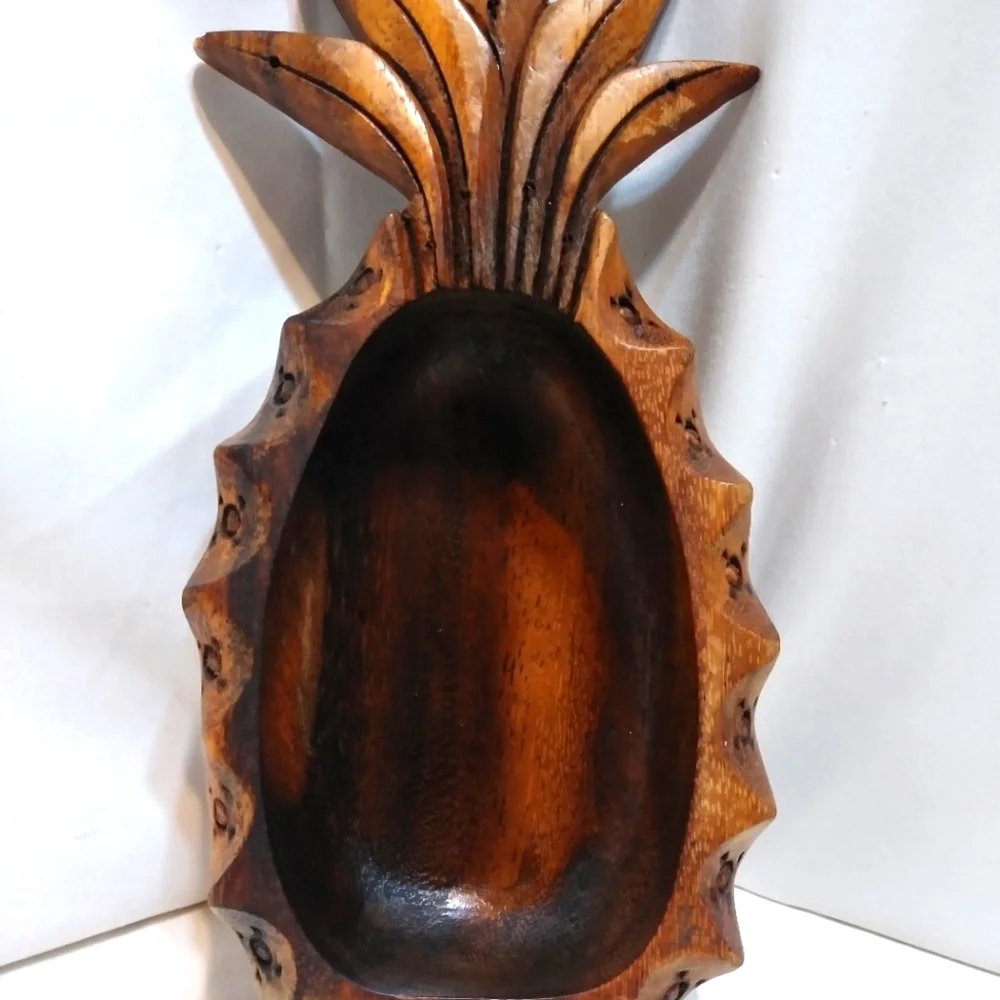 Hand Made Monkey Wood Carved Wooden Bowl Pineapple Dish Vintage Tiki Bar - Picture 2 of 13
